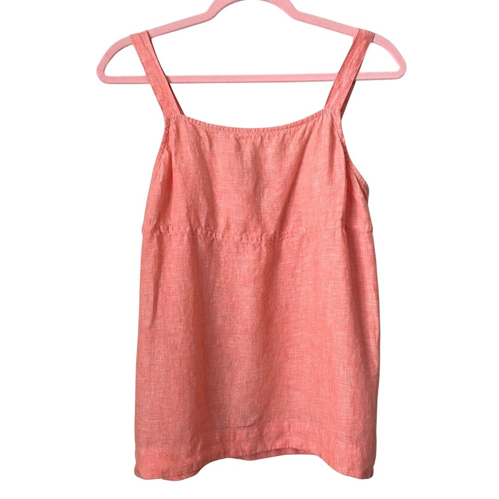 Athleta Tank Top Women Medium Coral Orange Linen Voayger Adjustable‎ Strap Cami